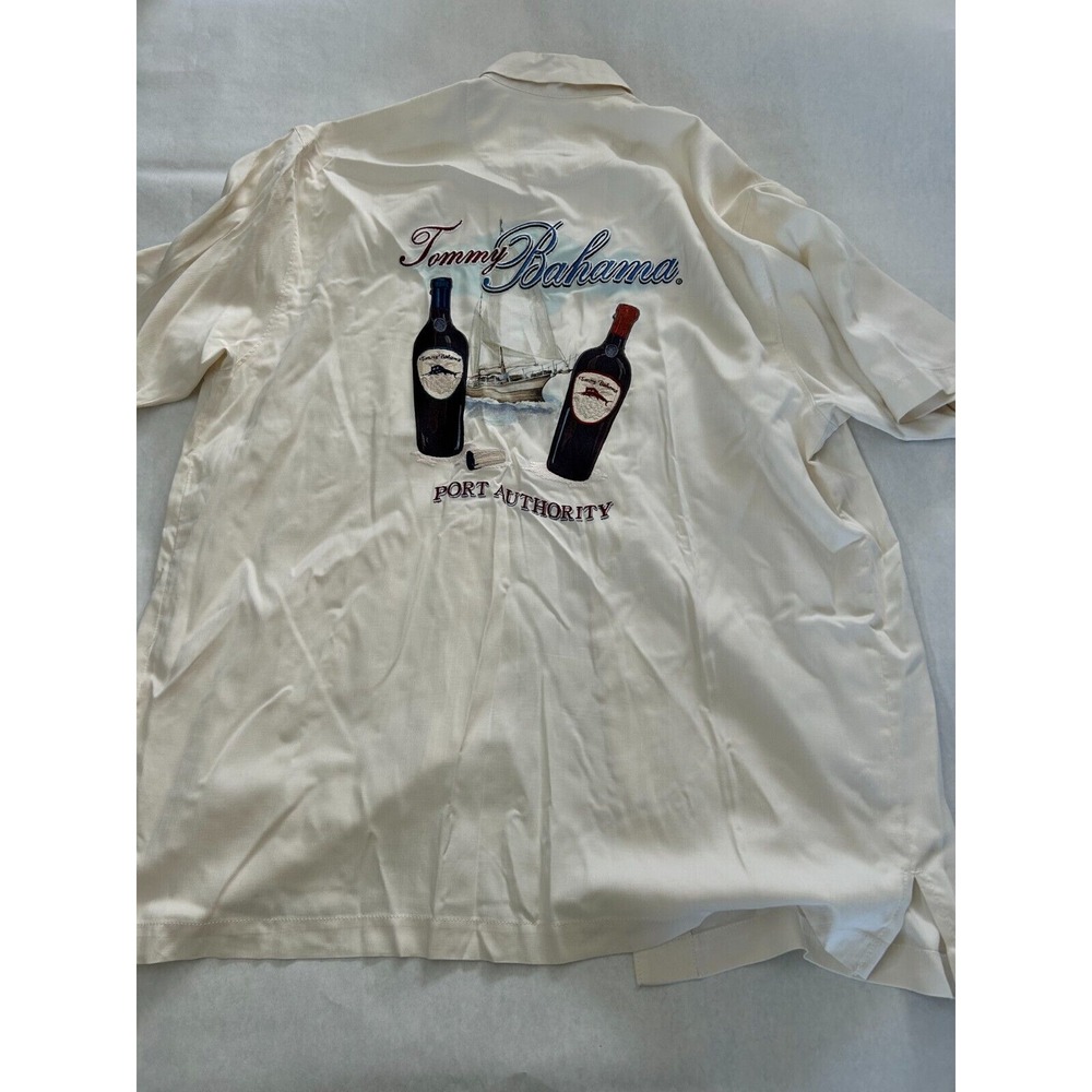 Tommy Bahama Button Shirt Mens Beige Cream Medium‎ 100% Silk Port Authority